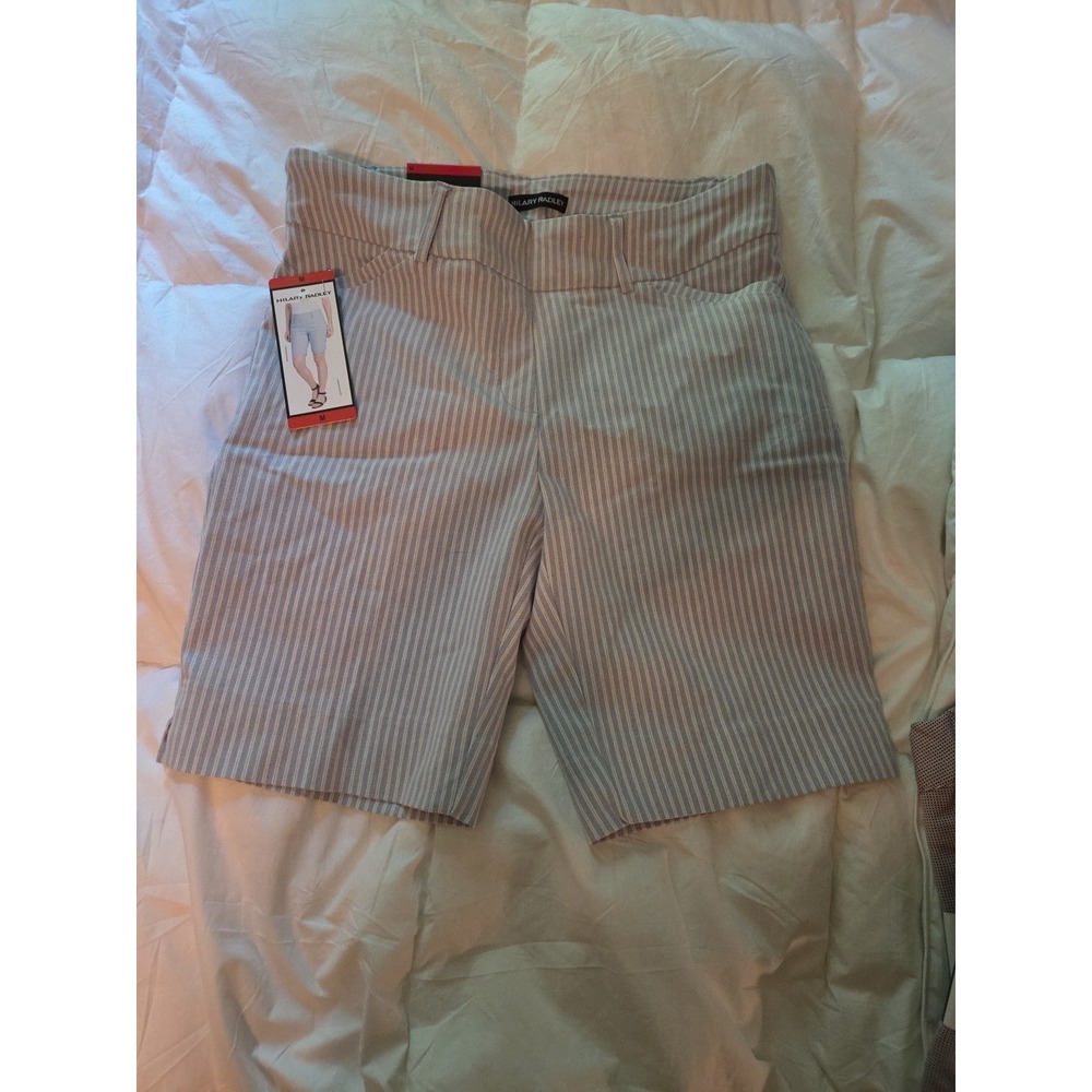 Hilary Radley Bermuda Shorts Womens Medium Blue White Mid Rise Stripped NEW